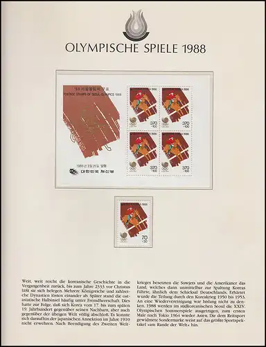 Olympische Spiele 1988 Seoul - Südkorea, 2x Block + Marke postfrisch, + 2 FDC