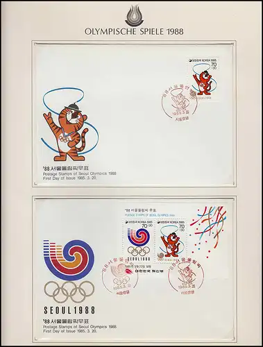 Olympische Spiele 1988 Seoul - Südkorea 2 Briefe Hodori & Emblem Seoul 20.3.1985