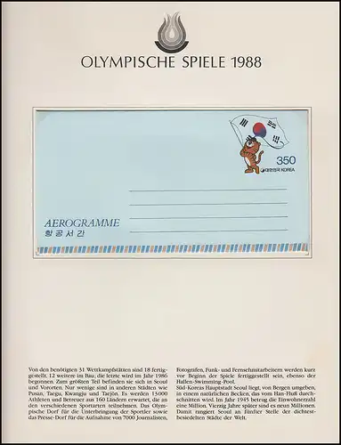 Jeux olympiques 1988 Séoul - Corée du Sud 3 lettres Aérogrammes & avions