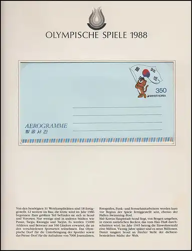 Olympische Spiele 1988 Seoul - Südkorea 3 Briefe Hodori & Flugzeug Aerogramme **