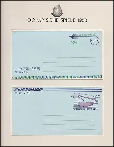 Olympische Spiele 1988 Seoul - Südkorea 3 Briefe Hodori & Flugzeug Aerogramme **