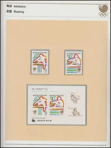 Jeux olympiques 1988 Séoul - La Corée du Sud Dossier n° 1, 4 x bloc & 4 phrases **