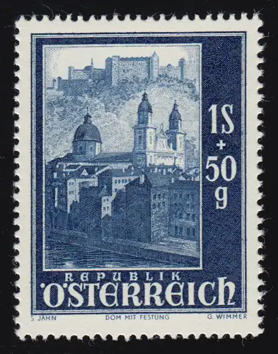 891 Wiederaufbau Salzburg, Dom und Festung, 1 S + 50 g, postfrisch **