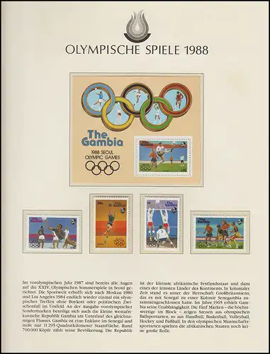 Olympische Spiele 1988 Seoul - Gambia, 1 Block, 1 Satz, Sportarten postfrisch **