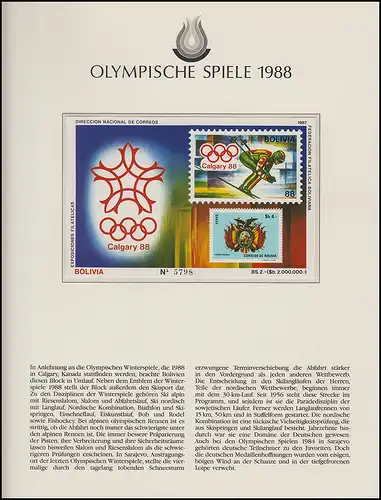 Olympische Spiele 1988 Calgary - Bolivien, 1 Block, Skisport, Abfahrt postfrisch