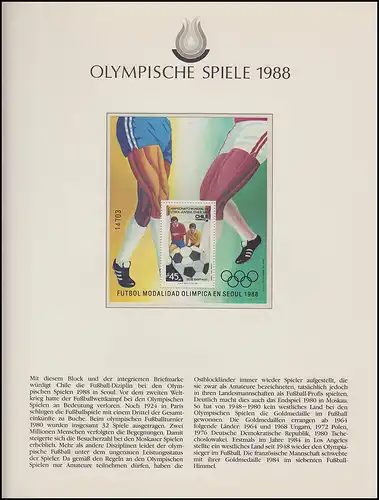 Jeux olympiques 1988 Séoul - Chili 1 bloc, sports, football, frais de port **