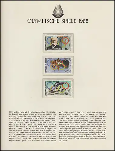 Olympische Spiele 1988 Seoul - Dschibuti, 1 Satz Olympische Ringe Sportarten **