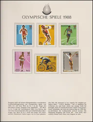 Jeux olympiques 1988 Séoul - Paraguay 1 ensemble de marques Médaille d'or **
