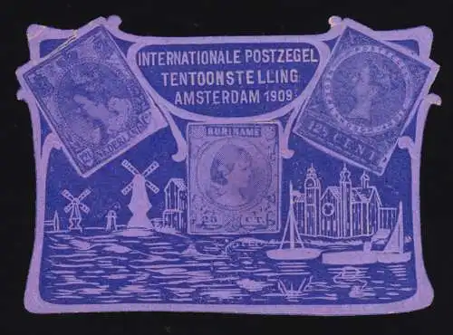 Niederlande Ausstellungsvignette Windmühlen Amsterdam 1909 o.G./Falz