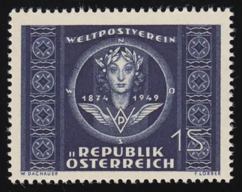 945 75 ans Association postale mondiale, Tête de fille, 1 p, frais de port **