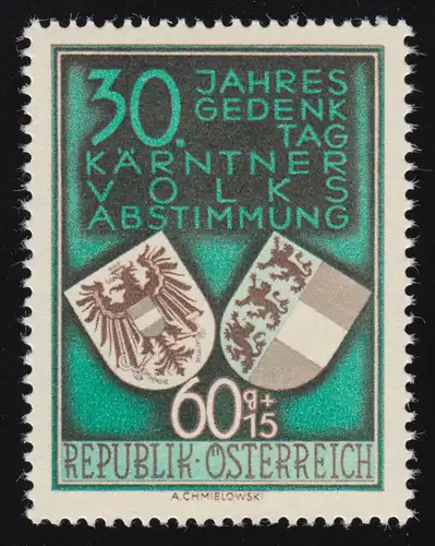 952 Abst. populaire Carinthie, armoiries fédérales Öster. + Landesw. Carine, 60 g + 15 g, **