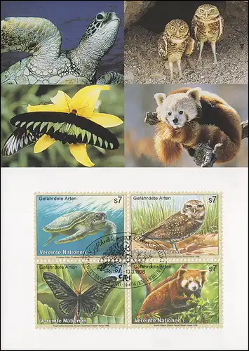 MK 55 von UNO Wien 248-251 Gefährdete Arten Fauna 1998, amtliche Maximumkarte