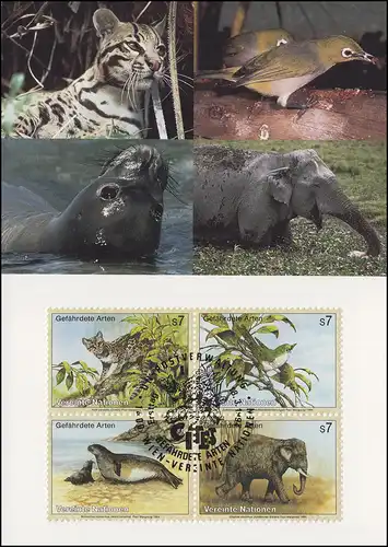 MK 24 de l'ONU Vienne 162-165 Espèces menacées Faune 1994 - carte officielle maximale