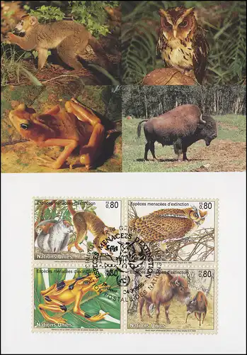 MK 30 von UNO Genf 263-266 Gefährdete Arten Fauna 1995, amtliche Maximumkarte