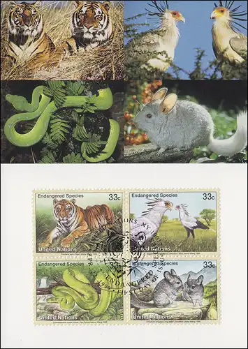 MK 59 de l'ONU New York 815-818 Espèces menacées Faune 1999 (carte maximale)