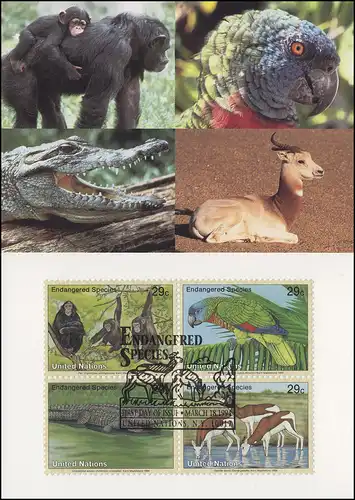 MK 22 von UNO New York 663-666 Gefährdete Arten Fauna 1994, amtl. Maximumkarte 
