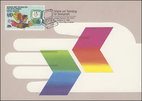MK 10 de l'ONU New York 635 Ange avec ordinateur 1992, carte maximale officielle