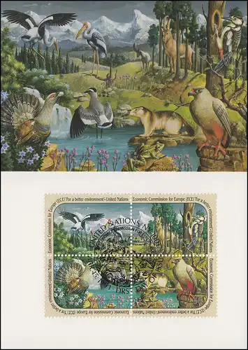 MK 1 de l'ONU New York 608-611 Faune et flore 1991, carte officielle maximale