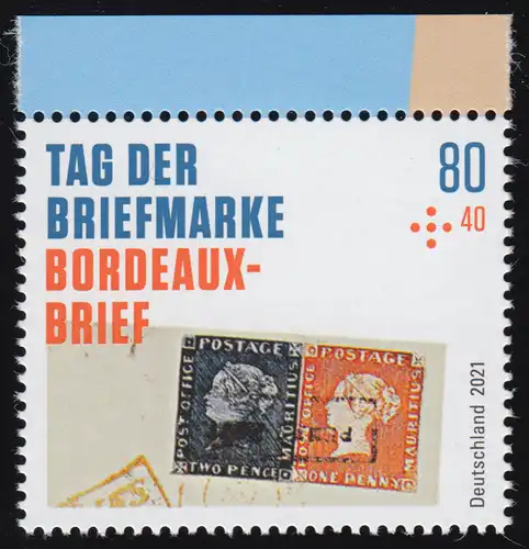 3623 Tag der Briefmarke 2021: Bordeaux-Brief, aus Block 88, ** postfrisch