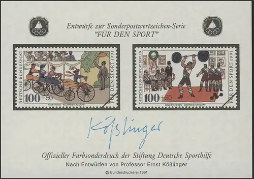 Aide sportive Impression spéciale Concepteur Kösslinger Cyclisme et levage de poids 1991 **