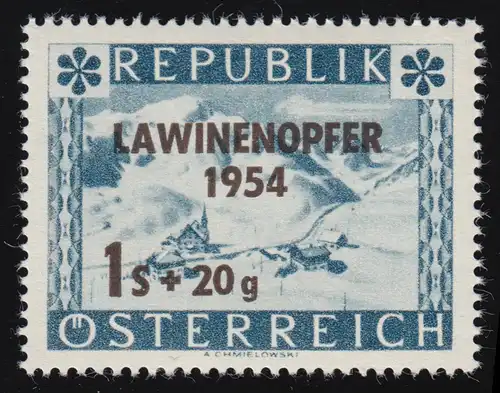 998 Lawinenunglück, St. Christoph am Arlberg mit Bdr.-Aufdruck, 1 S + 20 g, **