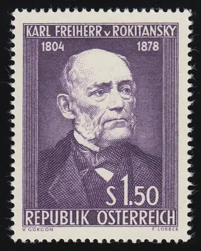 997 150e anniversaire, Karl Freiherr von Rokitansky, 1.50 S, frais de port **