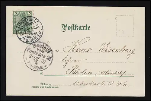 "Mardi" Wintersgüße T. Guggenberger, M.Seeger, Francfort O./ Berlin 23.2.1902