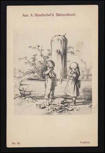 "Unglück" No. 33, zerbrochener Krug, A. Hendschel's Skizzenbuch, ungebraucht