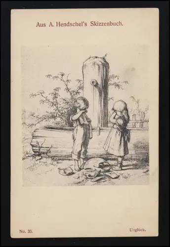 "Unglück" No. 33, zerbrochener Krug, A. Hendschel's Skizzenbuch, ungebraucht