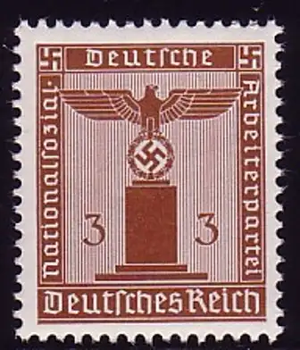 156y Dienstmarke Adler / Sockel 3 Pf - waagerechte Gummiriffelung, ** postfrisch