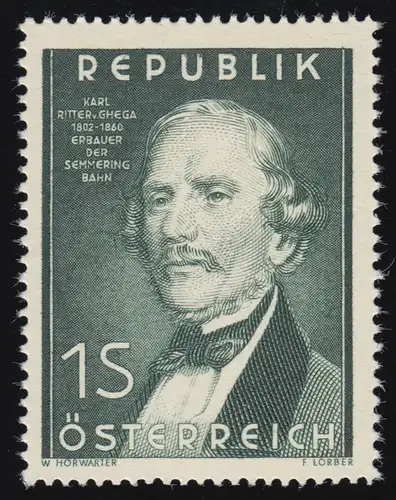 971 150e anniversaire, Karl Ritter von Ghega (1802-1860), 1 S, frais de port **