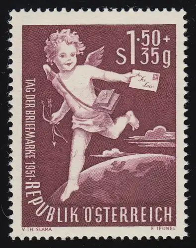 972 Jour du timbre, Amor avec lettre dans le globe, 1.50 S + 35 g, **