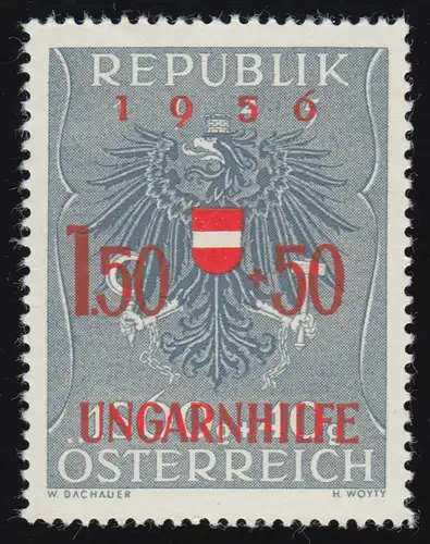 1030 réfugiés non-réfugiés, armoiries fédérales (1945) + impression rouge, 2 S + 50 g, **