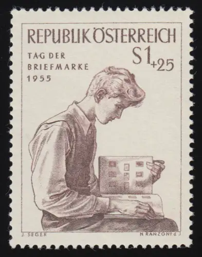 1023 Jour du timbre, jeune homme avec album du Timbre, 1 S + 25 g, **