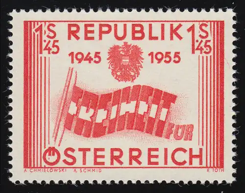 1014 Indépendance Rep. Autriche, drapeau du mot "liberté," 1.45 p. **