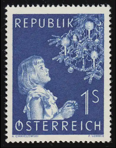 1009 Weihnachten, Mädchen vor geschmücktem Christbaum, schwärzlichkobalt, 1 S,**