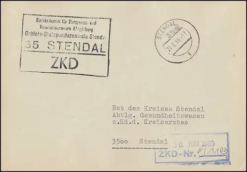 ZKD-Ortsbrief Blutspende- und Transfusionswesen STENDAL 27.6.69 an den Kreisrat