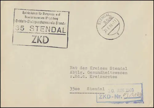 ZKD-Ortsbrief Blutspende- und Transfusionswesen STENDAL 27.6.69 an den Kreisrat
