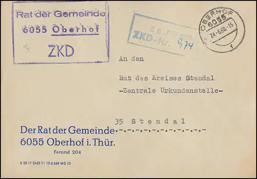 Lettre du ZKD Conseil de la municipalité de OBERHOF 24.6.69 au Conseil du cercle de STENDAL 26.6.68