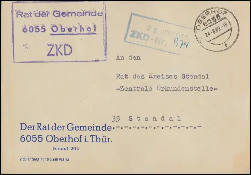 Lettre du ZKD Conseil de la municipalité de OBERHOF 24.6.69 au Conseil du cercle de STENDAL 26.6.68