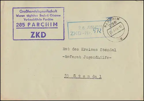 Lettre ZKD Société de gros Produits Demande quotidienne PARCHIM 25.6.69