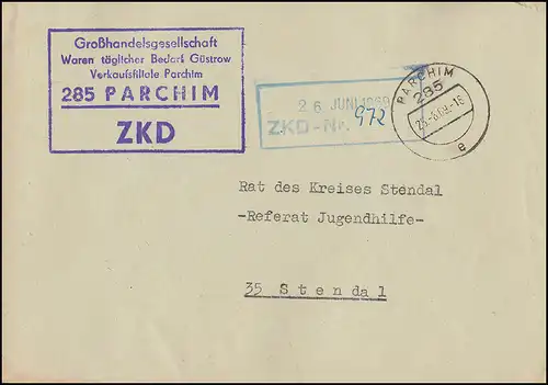 ZKD-Brief Großhandelsgesellschaft Waren täglicher Bedarf PARCHIM 25.6.69