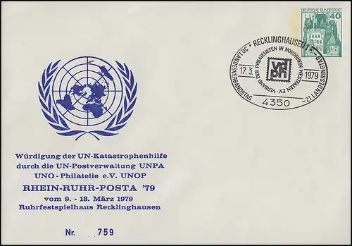 PP 110/30 Rhein-Ruhr-Posta / UN-Kastrophenhelp, SSt RECKLINGHAUSEN 17.3.79