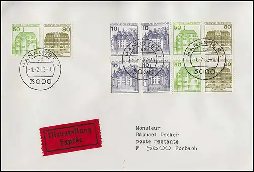HBl. 29 BuS 1980 mit 80 Pf oliv aus MH 24 BuS auf Eil-FDC HANNOVER 1.7.82