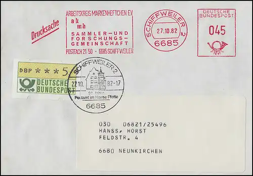 AFS akmh comme impression NAVIRE 27.10.82 sur lettre avec supplément ATMfr. SSt