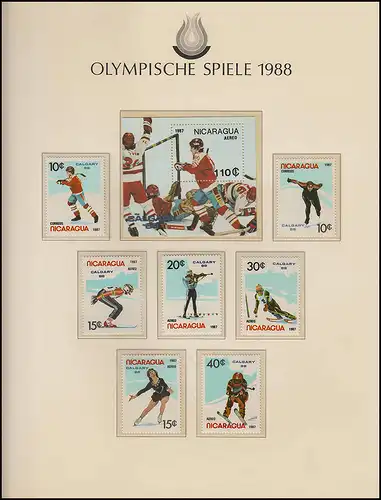 Jeux olympiques 1988 Calgary - Nicaragua, 1 bloc + 1 ensemble de sports d'hiver **