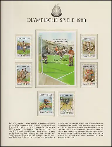 Jeux olympiques 1988 Séoul - Lesotho 1 bloc + 1 ensemble de sports frais **