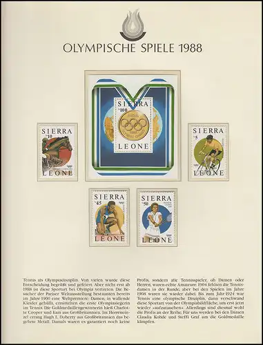 Jeux olympiques 1988 Séoul - Sierra Leone, 1 bloc + ensemble de sports, anneaux **