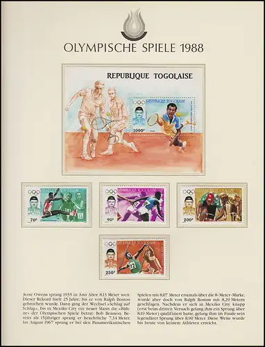Jeux olympiques 1988 Séoul - Togo, 1 bloc + ensemble de sports frais **