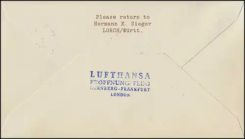 Vol d'ouverture Lufthansa Nuremberg - Londres, Nuernberg 14.4.1957